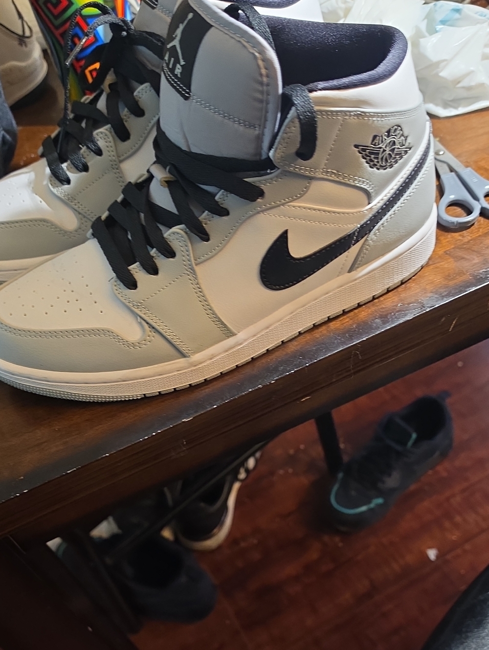 Nike Air Jordan 1 Mid in White, Light Gray and Black